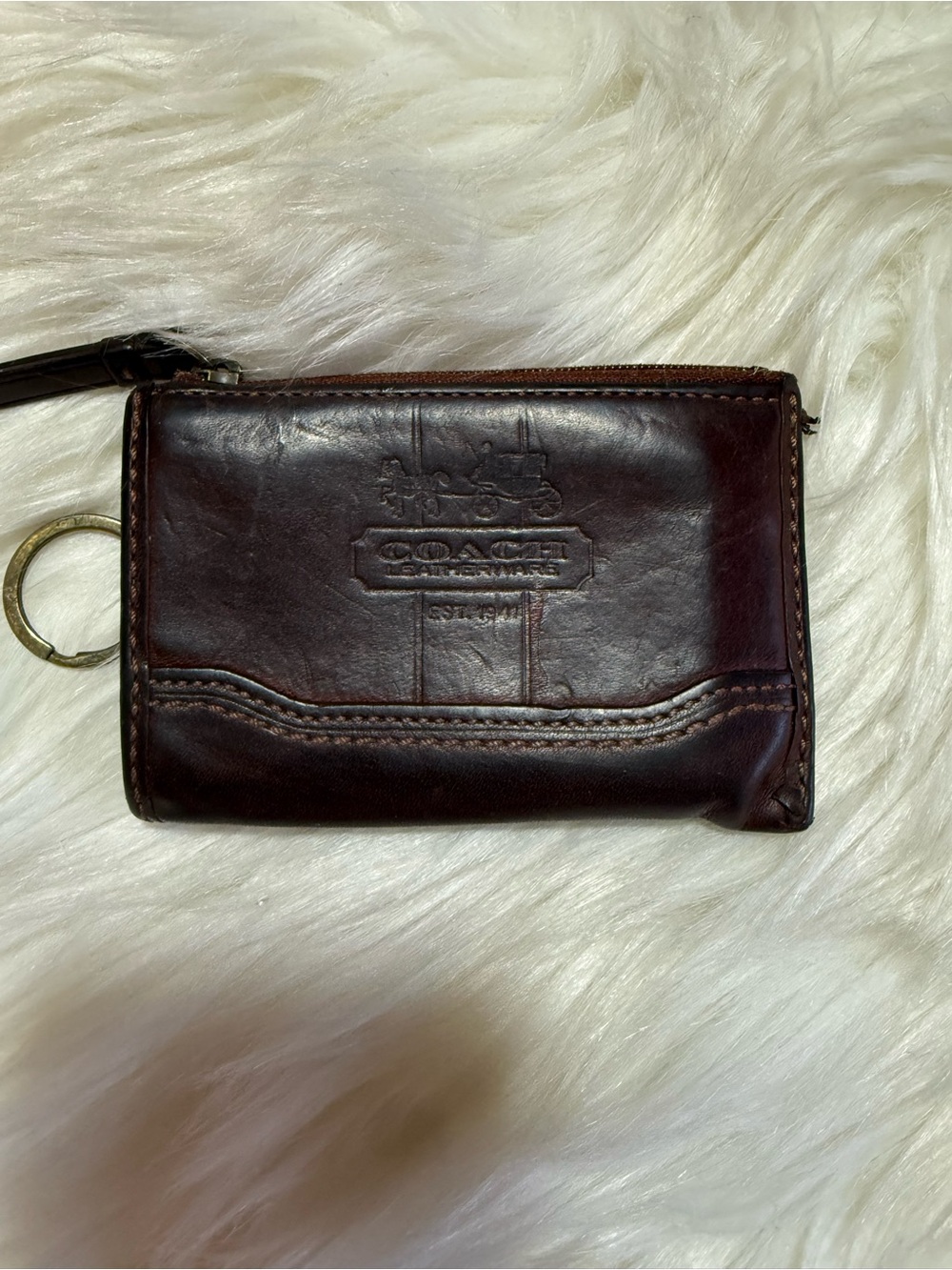 Coach Brown Leather Zip Card & Key Pouch